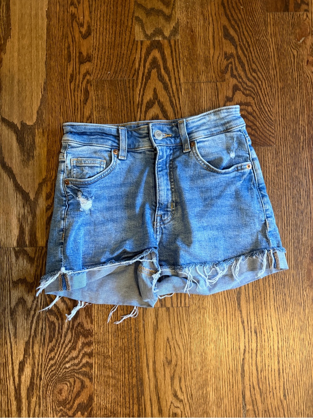H&M Light Blue Distressed High-Rise Denim Shorts